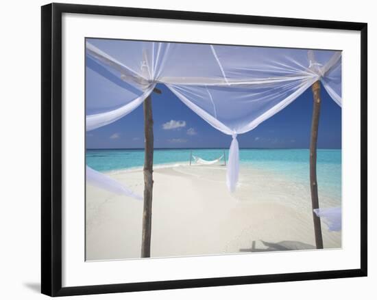 Hammock Hanging in Shallow Clear Water, the Maldives, Indian Ocean, Asia-Sakis Papadopoulos-Framed Photographic Print