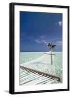 Hammock in Tropical Lagoon, Maldives, Indian Ocean, Asia-Sakis Papadopoulos-Framed Photographic Print