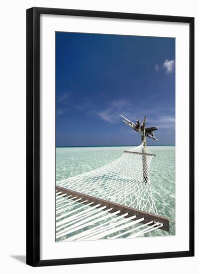 Hammock in Tropical Lagoon, Maldives, Indian Ocean, Asia-Sakis Papadopoulos-Framed Photographic Print