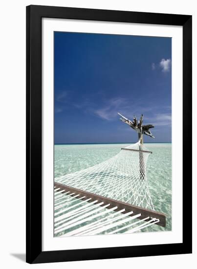 Hammock in Tropical Lagoon, Maldives, Indian Ocean, Asia-Sakis Papadopoulos-Framed Photographic Print