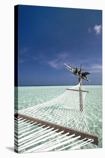 Hammock in Tropical Lagoon, Maldives, Indian Ocean, Asia-Sakis Papadopoulos-Stretched Canvas