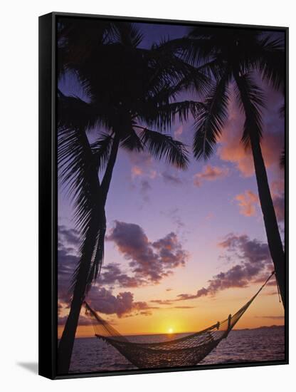 Hammock on Beach, Danarau, Viti Levu, Fiji-Neil Farrin-Framed Stretched Canvas