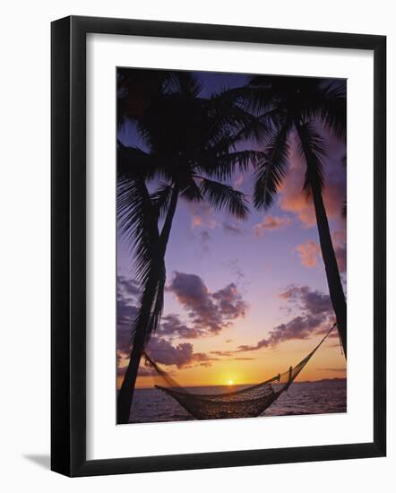 Hammock on Beach, Danarau, Viti Levu, Fiji-Neil Farrin-Framed Photographic Print