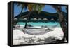 Hammock on Bora Bora Beach-Woolfy-Framed Stretched Canvas