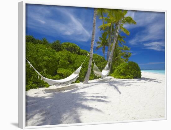 Hammock on Empty Tropical Beach, Maldives, Indian Ocean, Asia-Sakis Papadopoulos-Framed Photographic Print