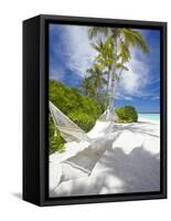 Hammock on Empty Tropical Beach, Maldives, Indian Ocean, Asia-null-Framed Stretched Canvas