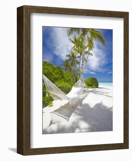 Hammock on Empty Tropical Beach, Maldives, Indian Ocean, Asia-null-Framed Photographic Print