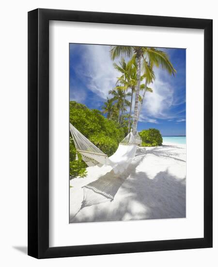 Hammock on Empty Tropical Beach, Maldives, Indian Ocean, Asia-null-Framed Photographic Print