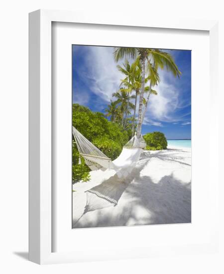 Hammock on Empty Tropical Beach, Maldives, Indian Ocean, Asia-null-Framed Photographic Print