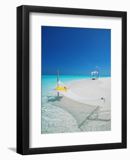 Hammock on Tropical Beach, Maldives, Indian Ocean, Asia-Sakis Papadopoulos-Framed Photographic Print