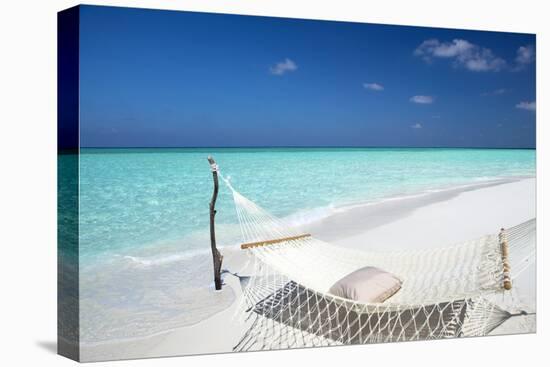 Hammock on Tropical Beach, Maldives, Indian Ocean, Asia-Sakis Papadopoulos-Stretched Canvas