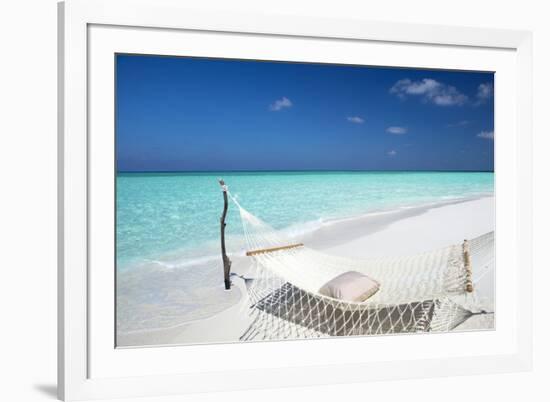 Hammock on Tropical Beach, Maldives, Indian Ocean, Asia-Sakis Papadopoulos-Framed Photographic Print