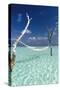 Hammock over the waters of a tropical lagoon, The Maldives, Indian Ocean, Asia-Sakis Papadopoulos-Stretched Canvas