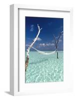 Hammock over the waters of a tropical lagoon, The Maldives, Indian Ocean, Asia-Sakis Papadopoulos-Framed Photographic Print