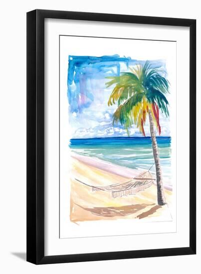 Hammock Palm Turquoise Sea At Lonely Caribbean Beach-M. Bleichner-Framed Art Print