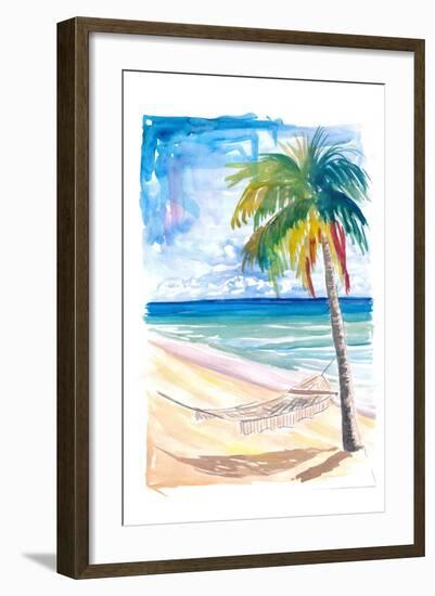 Hammock Palm Turquoise Sea At Lonely Caribbean Beach-M. Bleichner-Framed Art Print