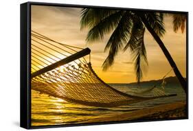Hammock Silhouette with Palm Trees on a Beautiful Beach at Sunset-Martin Valigursky-Framed Stretched Canvas