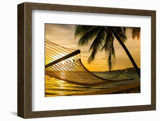 Hammock Silhouette with Palm Trees on a Beautiful Beach at Sunset-Martin Valigursky-Framed Photographic Print