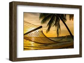 Hammock Silhouette with Palm Trees on a Beautiful Beach at Sunset-Martin Valigursky-Framed Photographic Print