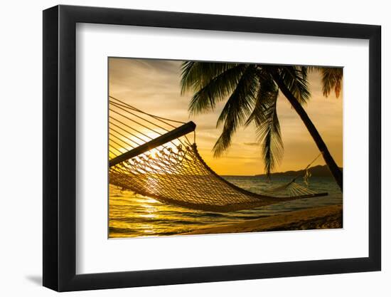 Hammock Silhouette with Palm Trees on a Beautiful Beach at Sunset-Martin Valigursky-Framed Photographic Print