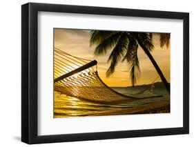 Hammock Silhouette with Palm Trees on a Beautiful Beach at Sunset-Martin Valigursky-Framed Photographic Print