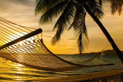 Hammock Silhouette with Palm Trees on a Beautiful Beach at Sunset' Photographic Print - Martin Valigursky | AllPosters.com