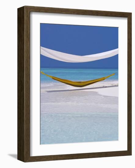 Hammock under Shelter on Tropical Beach, Maldives, Indian Ocean, Asia-Sakis Papadopoulos-Framed Photographic Print