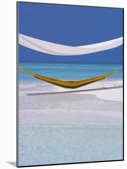 Hammock under Shelter on Tropical Beach, Maldives, Indian Ocean, Asia-Sakis Papadopoulos-Mounted Photographic Print