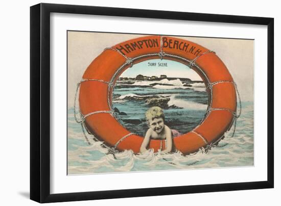 Hampton Beach, Boy in Lifesaver, New Hampshire-null-Framed Art Print