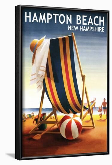 Hampton Beach, New Hampshire - Beach Chair and Ball-Lantern Press-Framed Art Print