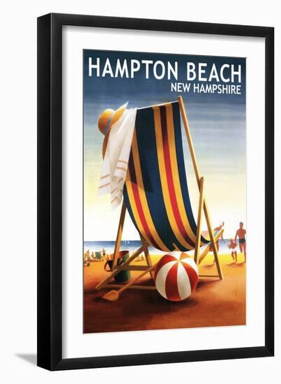 Hampton Beach, New Hampshire - Beach Chair and Ball-Lantern Press-Framed Art Print