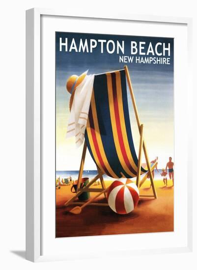 Hampton Beach, New Hampshire - Beach Chair and Ball-Lantern Press-Framed Art Print