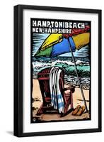 Hampton Beach, New Hampshire - Beach Chair - Scratchboard-Lantern Press-Framed Art Print
