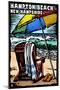 Hampton Beach, New Hampshire - Beach Chair - Scratchboard-Lantern Press-Mounted Art Print