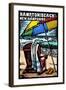 Hampton Beach, New Hampshire - Beach Chair - Scratchboard-Lantern Press-Framed Art Print