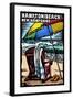 Hampton Beach, New Hampshire - Beach Chair - Scratchboard-Lantern Press-Framed Art Print