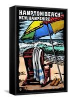 Hampton Beach, New Hampshire - Beach Chair - Scratchboard-Lantern Press-Framed Stretched Canvas