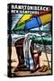 Hampton Beach, New Hampshire - Beach Chair - Scratchboard-Lantern Press-Stretched Canvas