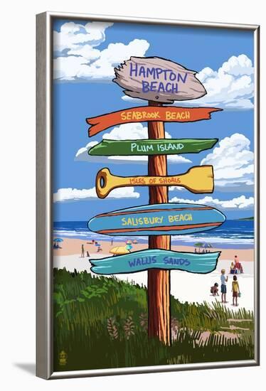 Hampton Beach, New Hampshire - Destination Signpost-Lantern Press-Framed Art Print