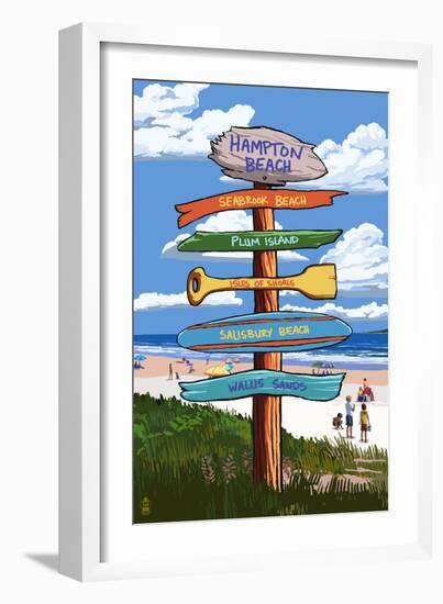 Hampton Beach, New Hampshire - Destination Signpost-Lantern Press-Framed Art Print