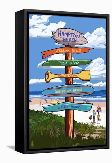 Hampton Beach, New Hampshire - Destination Signpost-Lantern Press-Framed Stretched Canvas