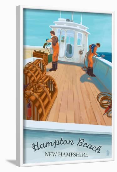 Hampton Beach, New Hampshire - Lobster Boat-Lantern Press-Framed Art Print