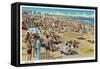 Hampton Beach, New Hampshire, View of a Crowded Beach-Lantern Press-Framed Stretched Canvas