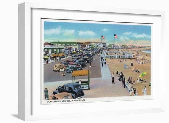 Hampton Beach, New Hampshire, View of Ocean Blvd and the Playground-Lantern Press-Framed Art Print