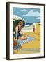 Hampton Beach, New Hampshire - Woman on the Beach-Lantern Press-Framed Art Print