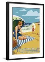 Hampton Beach, New Hampshire - Woman on the Beach-Lantern Press-Framed Art Print