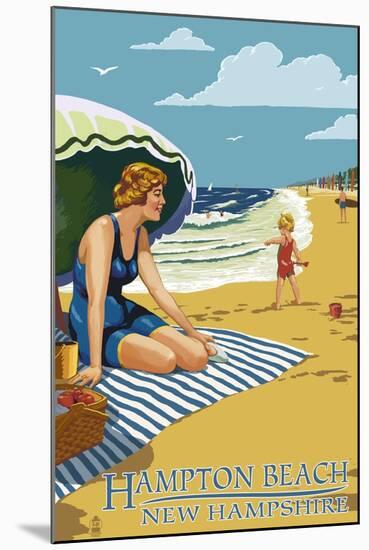 Hampton Beach, New Hampshire - Woman on the Beach-Lantern Press-Mounted Art Print