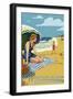 Hampton Beach, New Hampshire - Woman on the Beach-Lantern Press-Framed Art Print
