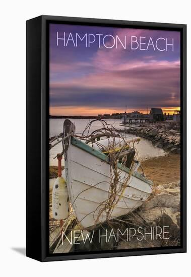 Hampton Beach, New Hampshire - Wooden Boat on Beach-Lantern Press-Framed Stretched Canvas