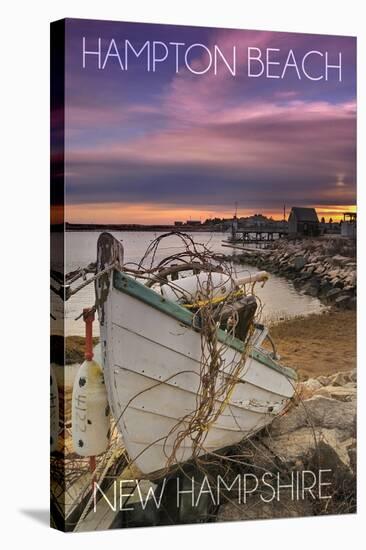 Hampton Beach, New Hampshire - Wooden Boat on Beach-Lantern Press-Stretched Canvas